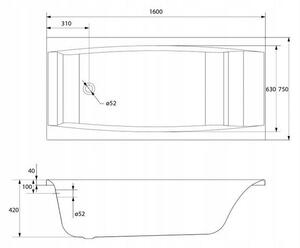 Cersanit Virgo akrylátová vana 160x75cm + nožičky, bílá, S301-046