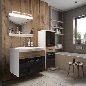 Koupelnový nábytek Belini Premium Full Version černý lesk / dub wotan + umyvadlo + zrcadlo + LED osvětlení Glamour 57