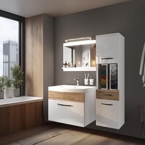 Koupelnový nábytek Belini Premium Full Version bílý lesk / dub wotan + umyvadlo + zrcadlo + LED osvětlení Glamour 55