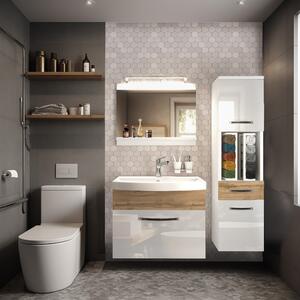 Koupelnový nábytek Belini Premium Full Version bílý lesk / dub wotan + umyvadlo + zrcadlo + LED osvětlení Glamour 36