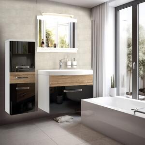 Koupelnový nábytek Belini Premium Full Version černý lesk / dub wotan + umyvadlo + zrcadlo + LED osvětlení Glamour 38