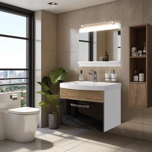 Koupelnový nábytek Belini Premium Full Version černý lesk / dub wotan + umyvadlo + zrcadlo + LED osvětlení Glamour 19
