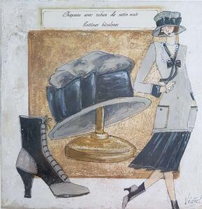 ART-STYLE Obrázek 30x30, dáma & klobouk šedý II., dám bílý s patinou