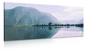 Obraz malované hory u jezera - 100x50 cm