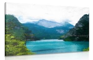 Obraz malované horské jezero - 60x40 cm