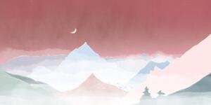 Obraz měsíc nad pastelovými horami - 100x50 cm