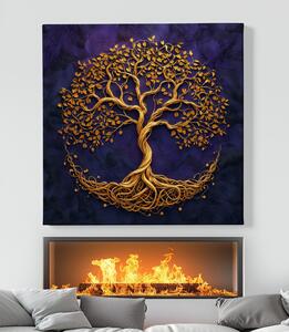 Obraz na plátně - Strom života Zlaté střípky FeelHappy.cz Velikost obrazu: 140 x 140 cm