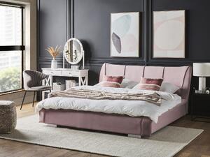 Čalouněná sametová postel v růžové barvě 160 x 200 cm NANTES