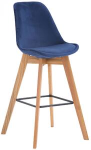 Barová židle Metz ~ samet, dřevěné nohy natura - Modrá