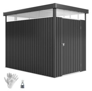 Zahradní kůlna Outsunny 4m² z pozinkované oceli s odvodňovacími otvory a čistými akrylovými okny, úložiště nářadí s plisovanou střechou, zamykací dveř