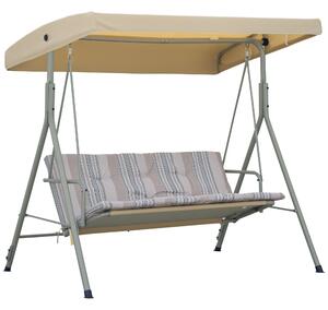 Outsunny Houpací Lavice pro 3 Osoby se Železnou Rámem a Nastavitelnou Sluneční Clonou, Polstrované Polštáře a Područky, 172x110x156cm | Aosom
