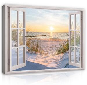 Postershop Obraz na plátně: 3D Effect Window Beach View - 80x60 cm