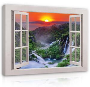 Postershop Obraz na plátně: View window landscape mountain - 80x60 cm