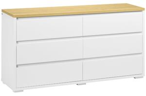 HOMCOM 6-zásuvkový komoda z bílé dřevotřísky do ložnice, pracovny a obývacího pokoje, 140x37x75cm | Aosom