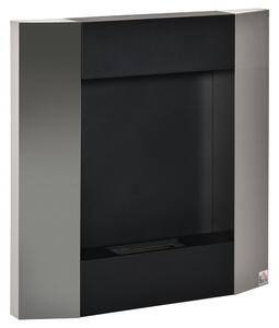 HOMCOM Nástěnný Bioetanolový Krb s 0,7L Nádrží a Krytem pro 20m², Ocel, 72x11x72cm, Stříbrný a Černý | Aosom