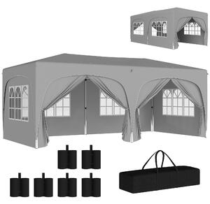 Pavilion Outsunny přibližně 3x6m, voděodolný, stabilní, zimní, sklopný pavilion, UV ochrana 50+, skládací párty stan, zahradní stan s 6 bočními částmi