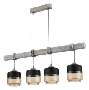 Brilagi - Lustr na lanku WOOD GLASS 4xE27/60W/230V borovice/šedá/kouř hnědá
