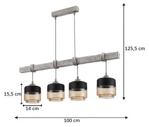 Brilagi - Lustr na lanku WOOD GLASS 4xE27/60W/230V borovice/šedá/kouř hnědá