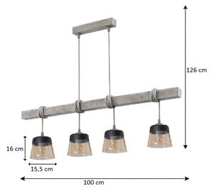 BRILAGI - Lustr na lanku WOOD GLASS 4xE27/60W/230V borovice/šedá/kouř hnědá