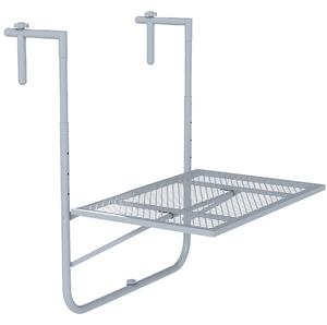 Outsunny skládací závěsný balkónový stůl – 4polohové nastavení, svorka na zábradlí, odolný, 60 × 40 cm, šedý | Aosom