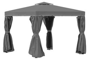 Zahradní altán Outsunny 2,96 x 2,96 m s dvoustupňovou střechou a 4 bočními panely, sítě proti komárům, weatherproof hliník, polyester, tmavě šedý | Ao