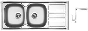 Nerezový dřez Sinks OKIO 1160 DUO V 0,6mm matný + Dřezová baterie Sinks baterie CASPIRA chrom