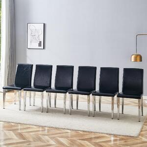 Sada 6 jídelních židlí, minimalistický design, materiál: polyuretan (PU), kovové nohy (černá + stříbrná)