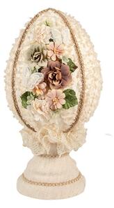 Béžová dekorace vajíčko na podstavci zdobené květy Fancy - Ø 20*39 cm - Clayre & Eef