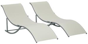 Outsunny Sada 2 Zahradních Lehátka Látková Lehátka Relaxační Křesla Ergonomická Hliníková Texteline Béžová 165 x 61 x 63 cm | Aosom