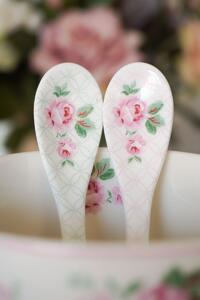 Porcelánová lžička bílá s květy růží Lucy 13 cm (ISABELLE ROSE)