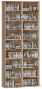 HOMCOM police na CD, DVD a Blu-ray – pojme až 640 CD / 360 DVD / 430 Blu-ray, nastavitelné police, přírodní dekor (78,5 x 24 x 175 cm) | Aosom