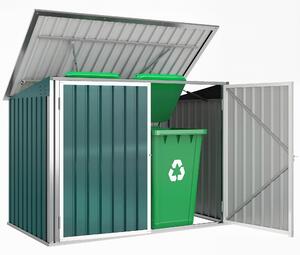Outsunny zamykatelný úložný box na 2 popelnice – dvojité dveře, víko s plynovými vzpěrami, větraný, zelený (179,5 x 108 x 129,5/113 cm) | Aosom