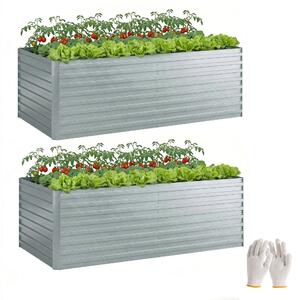 Outsunny pozinkovaný vyvýšený záhon 2 ks 180 × 90 × 60 cm — obdélníkové hluboké truhlíky s podpěrnými tyčemi, otevřené dno, rukavice, sada pro zelenin