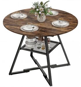 HOMCOM kulatý jídelní stůl pro 4, průměr 100 cm × výška 76 cm, industriální kuchyňský stůl s velkou deskou a odkládací polici, kovový rám, rustikální