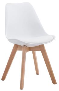 Židle Borne V2 plast / koženka, dřevené nohy natura - Bílá