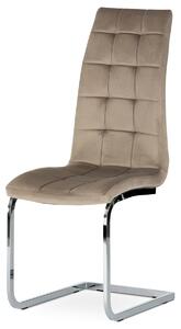 AUTRONIC Jídelní židle, potah cappuccino sametová látka, kovová chromovaná podnož