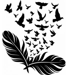 Samolepka na zeď peříčka - ptáci Barva: Černá, Rozměry samolepky ( šířka x výška ): 56 x 66 cm