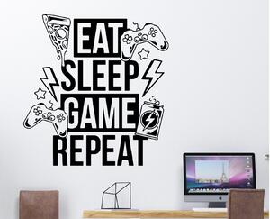 Samolepka na zeď Eat, sleep, game, repeat Barva: Bílá, Rozměry samolepky ( šířka x výška ): 20 x 21 cm