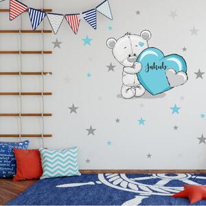 INSPIO-textilní přelepitelná samolepka - Dětské samolepky na zeď - Modrý medvídek s hvězdami a jménem