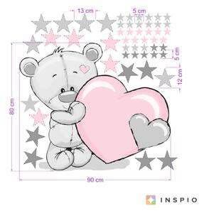 INSPIO-textilní přelepitelná samolepka - Dětská samolepka na zeď - Medvídek pudrový s hvězdami a jménem