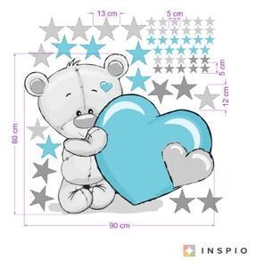 INSPIO-textilní přelepitelná samolepka - Dětské samolepky na zeď - Modrý medvídek s hvězdami a jménem
