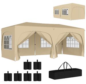 Pavilon Outsunny přibližně 3x6m, voděodolný stabilní zimní stan s rychlým rozkladem a skládacím designem, UV ochrana 50+, skládací párty stan s 6 bočn