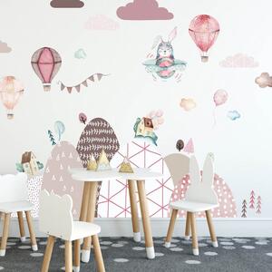 INSPIO-textilní přelepitelná samolepka - Samolepky na zeď pro děti - Kopce a balóny v růžovém