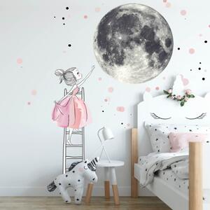INSPIO-textilní přelepitelná samolepka - Samolepka na zeď - Měsíc a dívka na žebříku