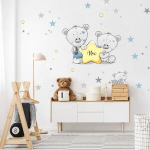 INSPIO-textilní přelepitelná samolepka - Samolepky do dětského pokoje - Medvídci s hvězdičkou a se jménem v modré barvě