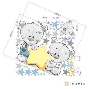 INSPIO-textilní přelepitelná samolepka - Samolepky do dětského pokoje - Medvídci s hvězdičkou a se jménem v modré barvě