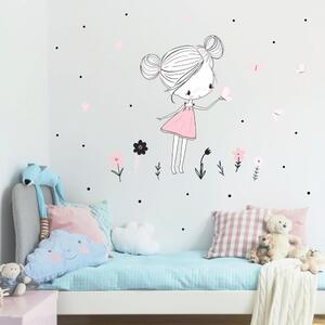 INSPIO-textilní přelepitelná samolepka - Dětské samolepky na zeď - Víla v pudrových barvách s motýly a květinami