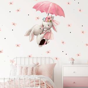 INSPIO-textilní přelepitelná samolepka - Samolepka na zeď - Zajíčci letící na deštníku