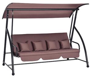 Outsunny Hollywoodská houpačka do zahrady, závěsná lavička pro 3 osoby s nastavitelnou střechou a funkcí lehátka, polyester hnědý 215 x 120 x 165 cm |