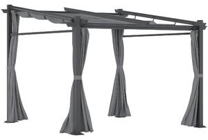 Pergola s terasovou střechou Outsunny, přibližně 3x3m, kryt terasy, zahradní pavilon, hliníková konstrukce, montáž na stěnu, pergola se skládací střec